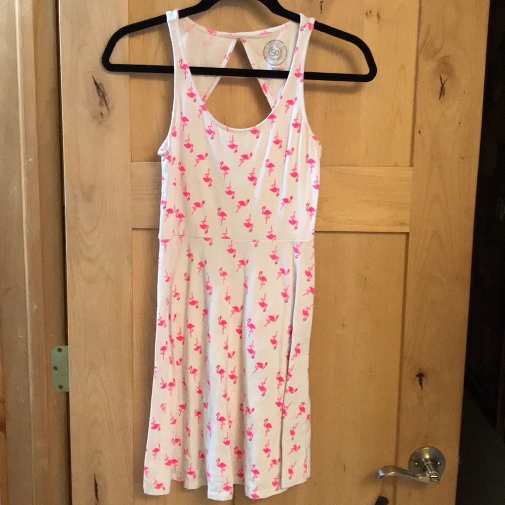 White mini dress with Flamingos!